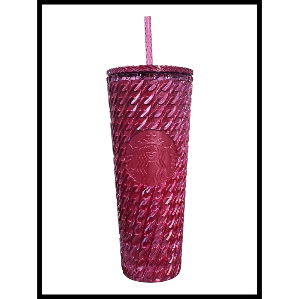 NWT Starbucks 2024 Chainlink Siren Cold Cup Tumbler Screw Lid Marble Berry Red